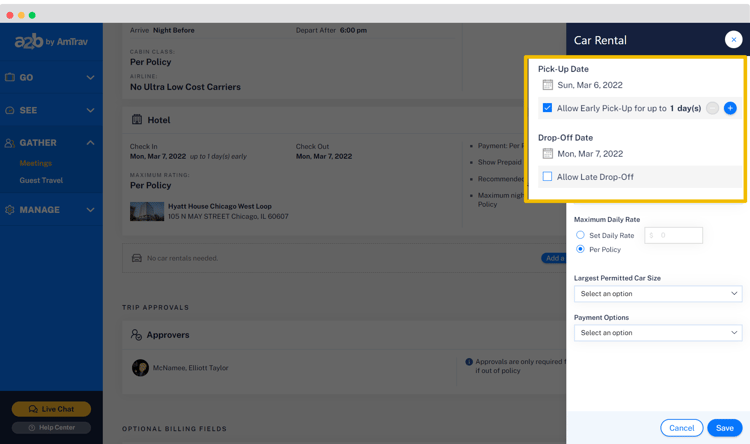 Setup how to configure car rentals in Gather