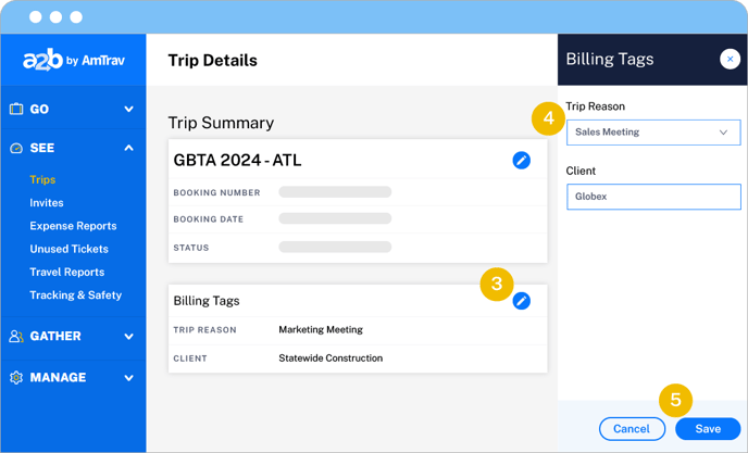 Trip Details - Billing tags