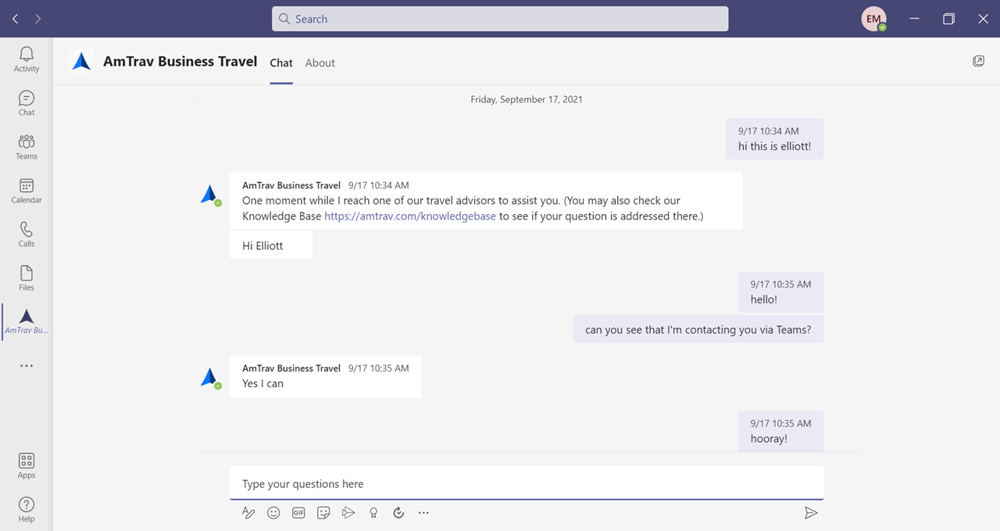 How do I add AmTrav chat to my Microsoft Teams account?